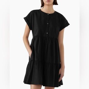 Bird & Knoll Marisol Mini Dress 100% Cotton Poplin Black size Large L